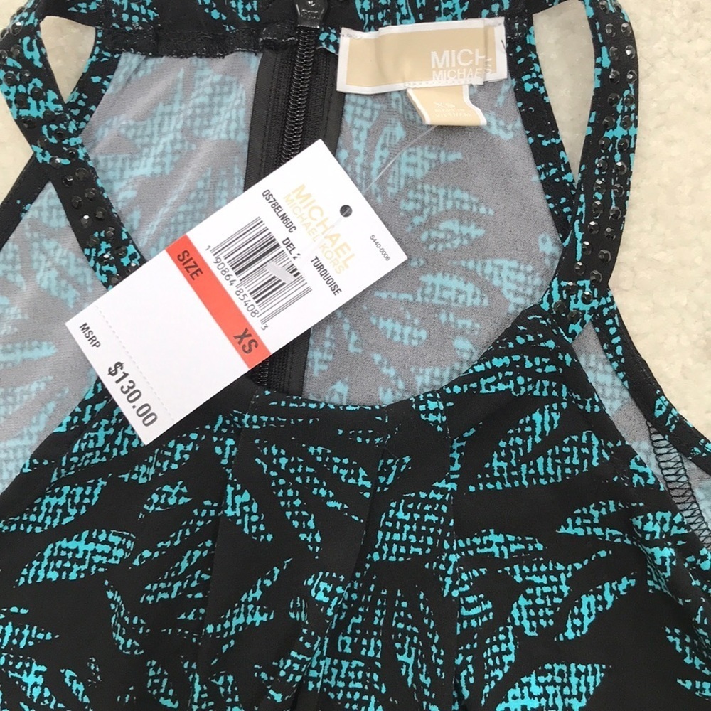 New Michael Kors Colder Shoulder Blue Floral Design Long Sleeve Dress Size S - Picture 6 of 7